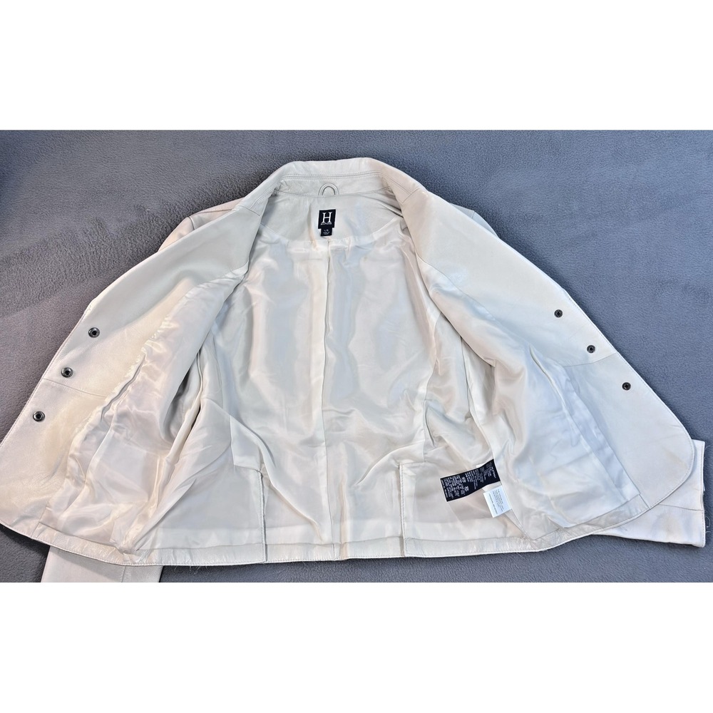 Hilfiger Jacket Women's Large White Leather Blazer Zip Pockets 2000's - Picture 9 of 11